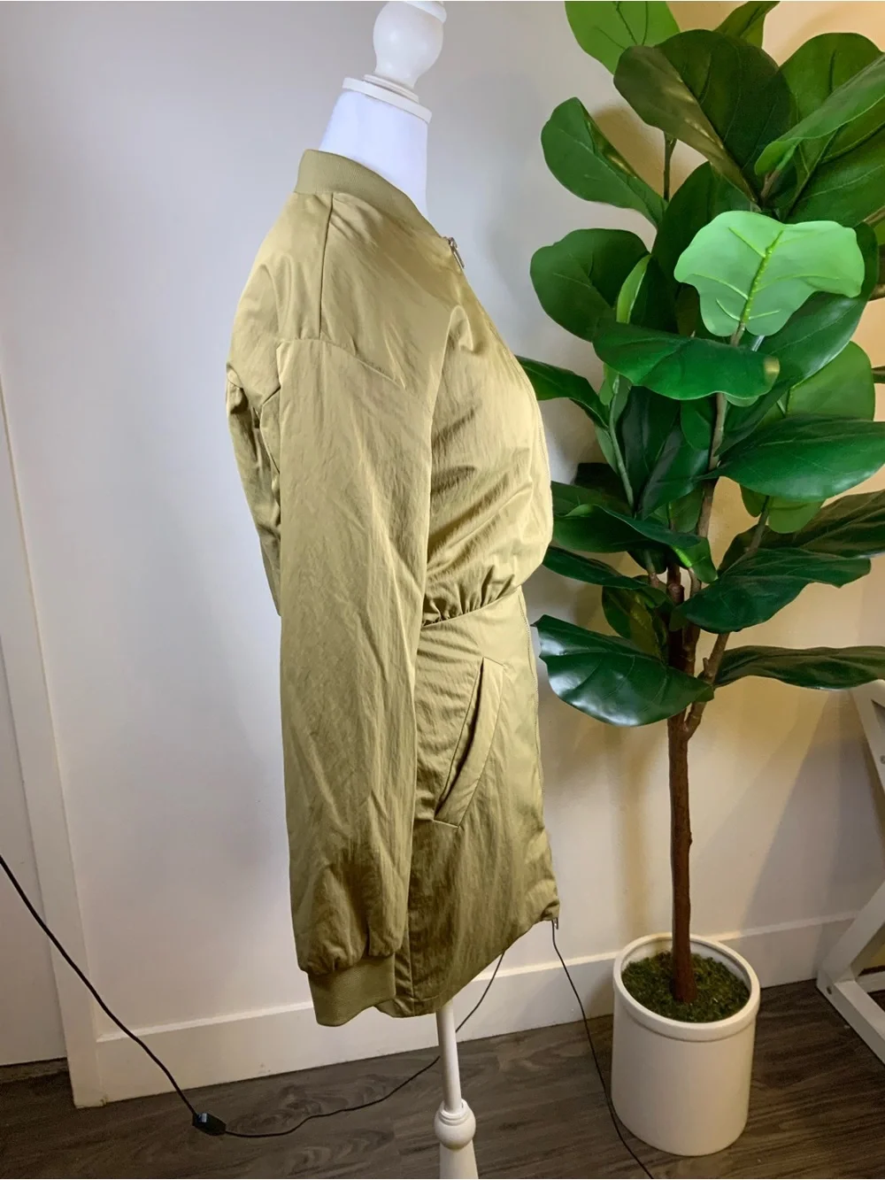 Zara Olive Green Long Bomber Jacket